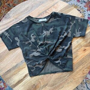 RD Style Camouflage Knot Front Crop Top